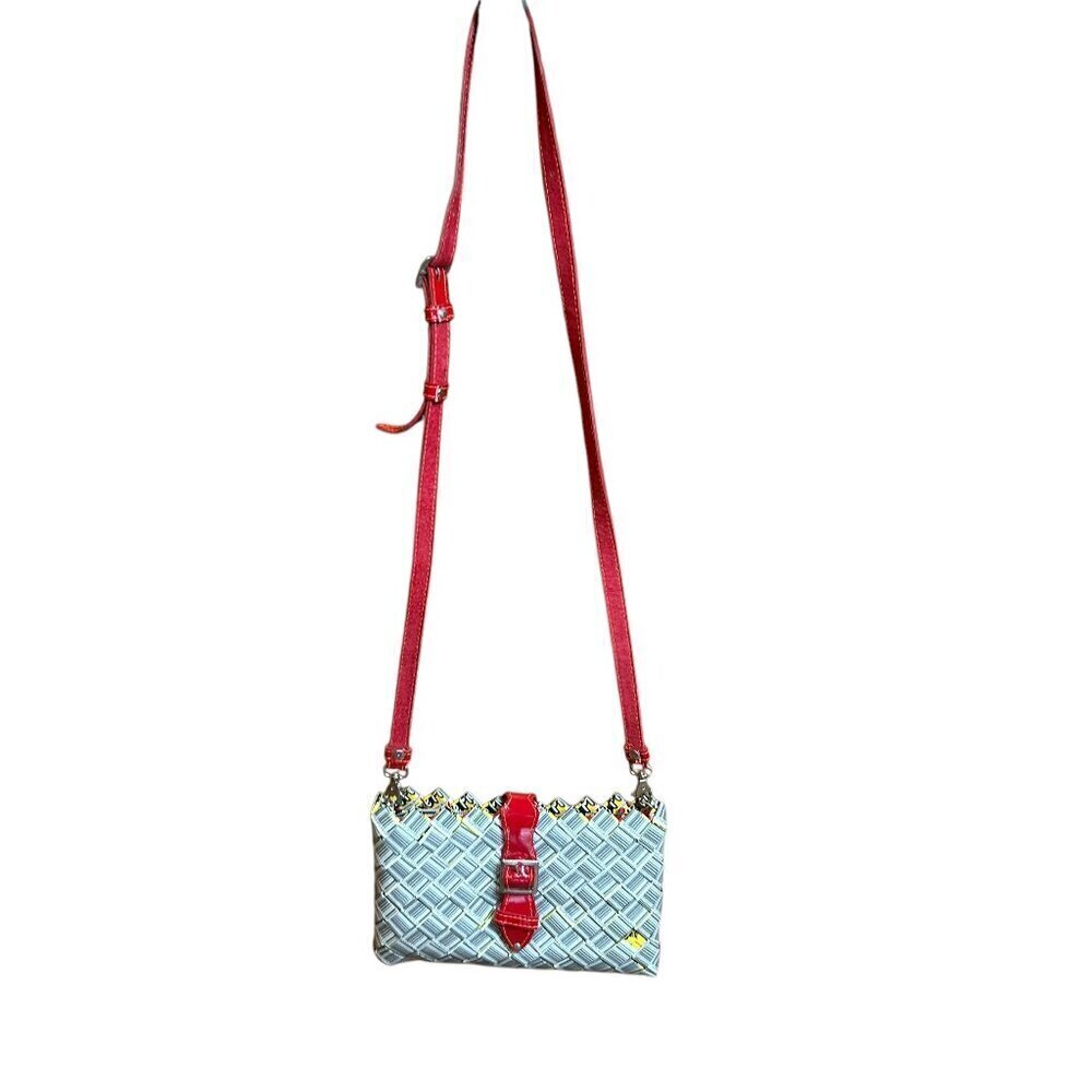 Nahui Ollin Barcode Crossbody with Red Accent Strap and Buckle NWOT